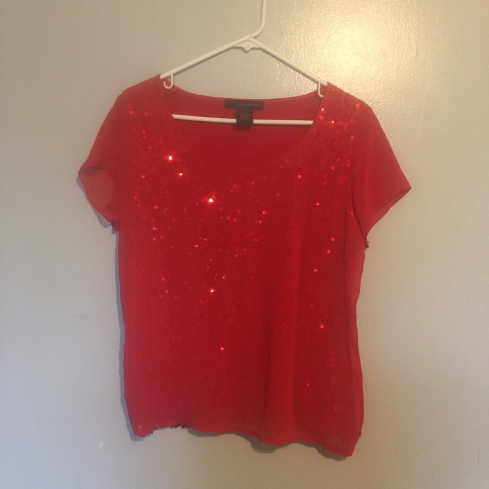 Red Sequin Calvin Klein Top